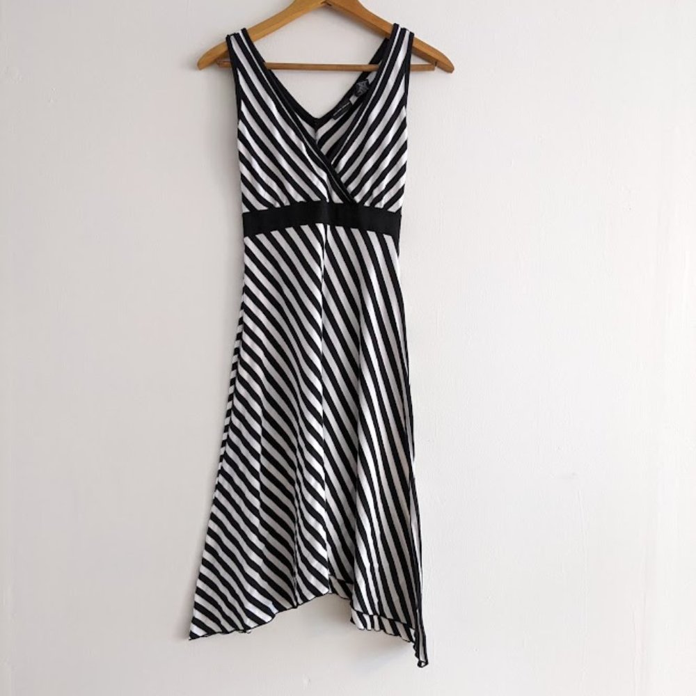 New York and Company Black and White Striped Dress Size S